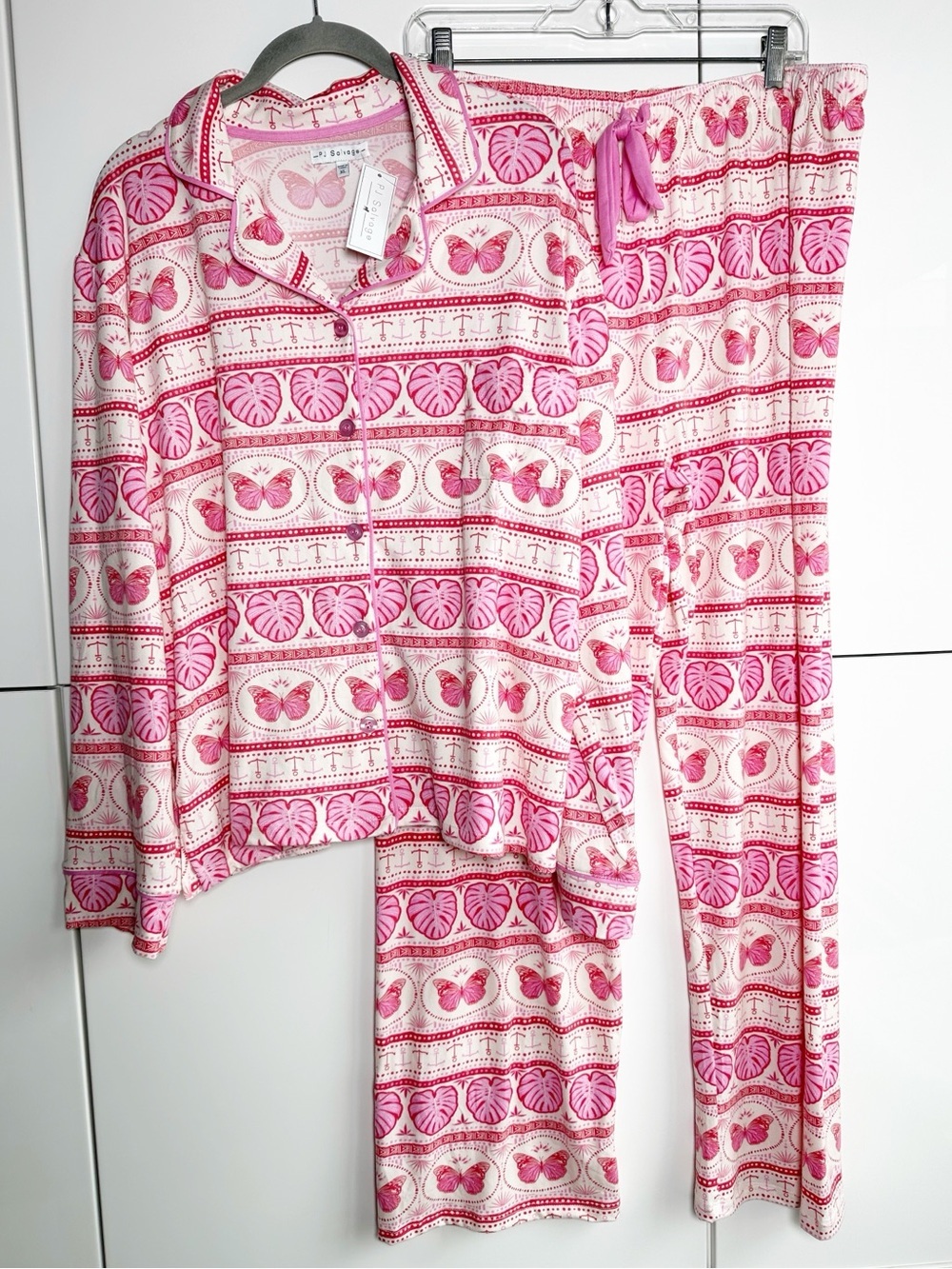 PJ Salvage Cloud Jersey Pajama Set Butterfly’s Pink Cream Size XL NWT